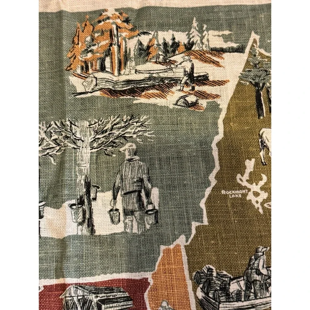 Vintage Linen Tea Towel Kay Dee 100% Linen New England Map States Rhode Island